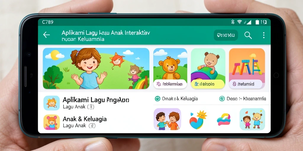 Antarmuka aplikasi C789 dengan berbagai lagu anak yang ceria.