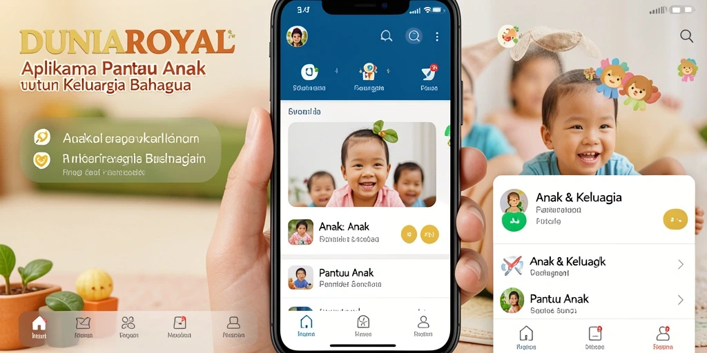 Antarmuka DUNIAROYAL menampilkan fitur pemantauan anak yang interaktif.