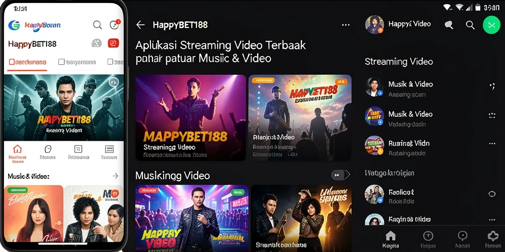 Antarmuka pengguna HAPPYBET188 dengan berbagai pilihan video streaming.