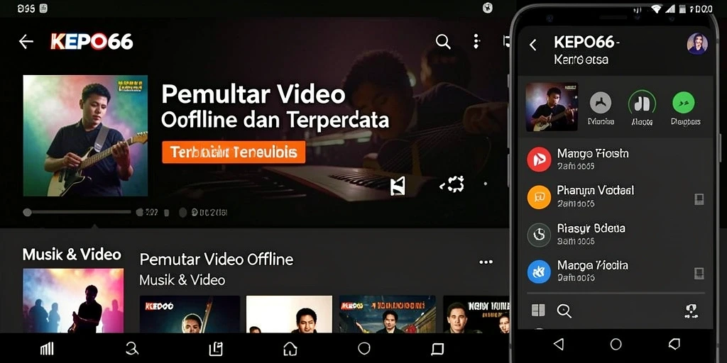Tampilan antarmuka pengguna KEPO66 untuk Pemutar Video Offline yang menarik.