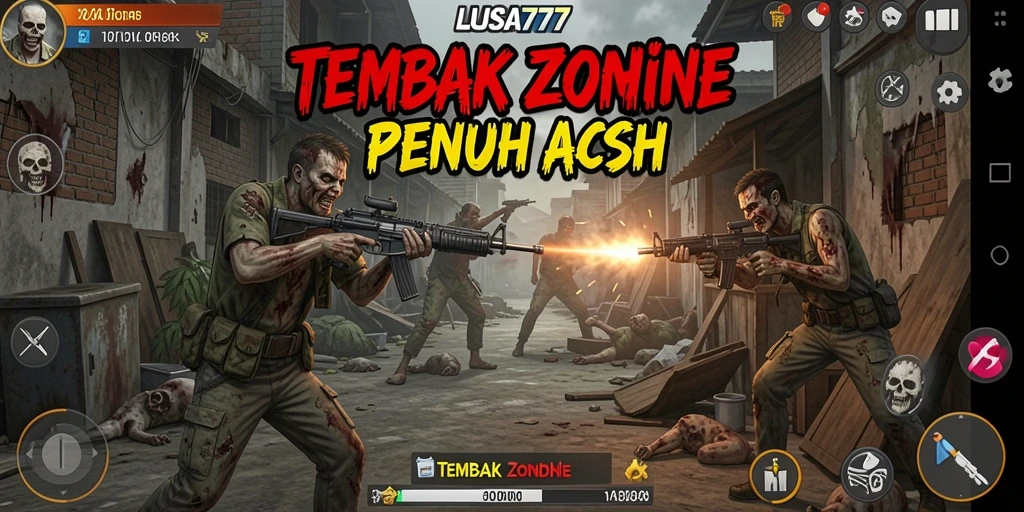 Tampilan antarmuka LUSA777 saat bertarung melawan zombie.